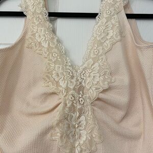 Magnolia Boutique, ribbed bodysuit with lace detailing down front, size small